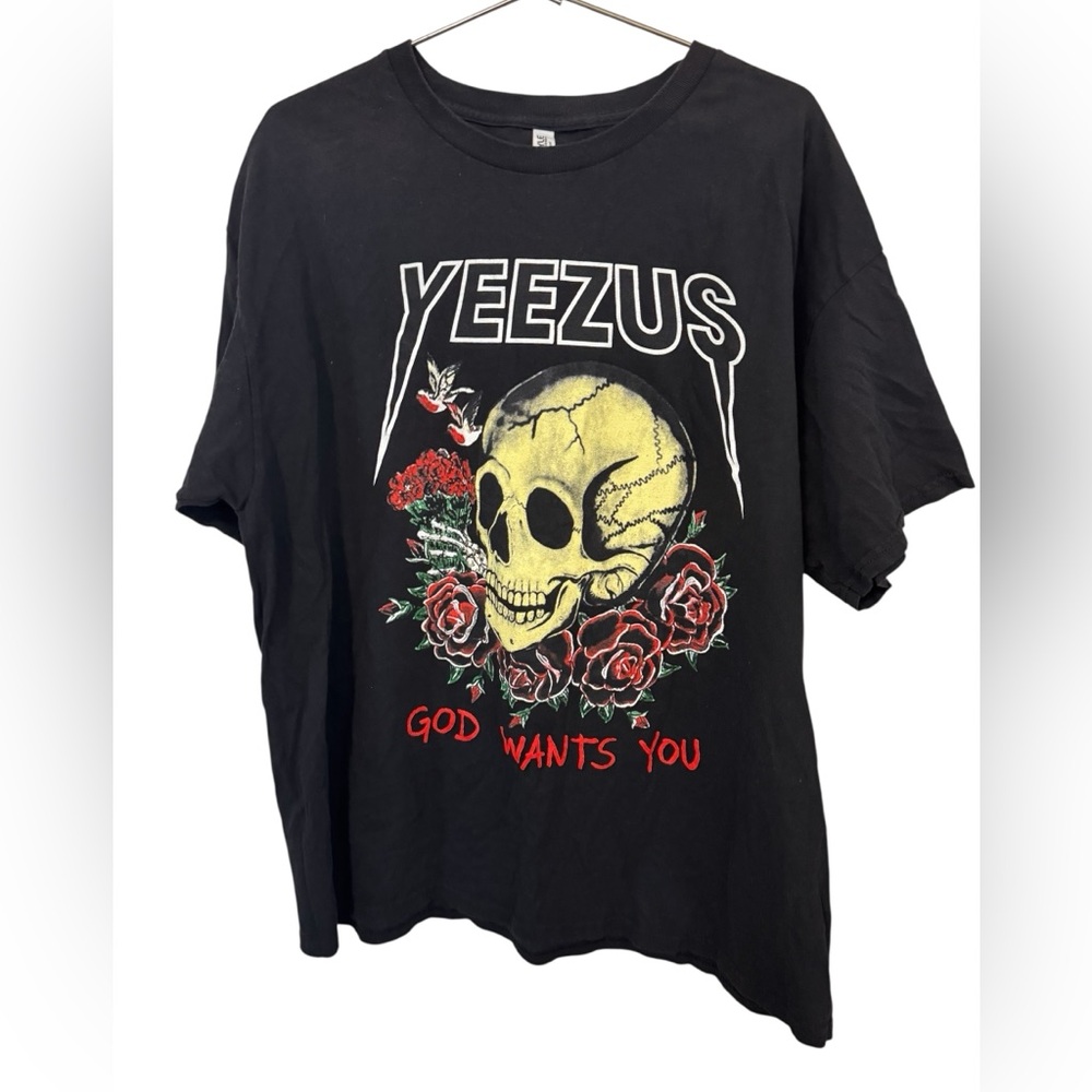 Yeezy Yeezus Kane West Tour Concert Black Skull Rose Men’s XXL T-Shirt MINTY Rap